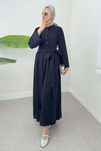 zenne Belted Cross Collar Dress 2304 - Dark Blue