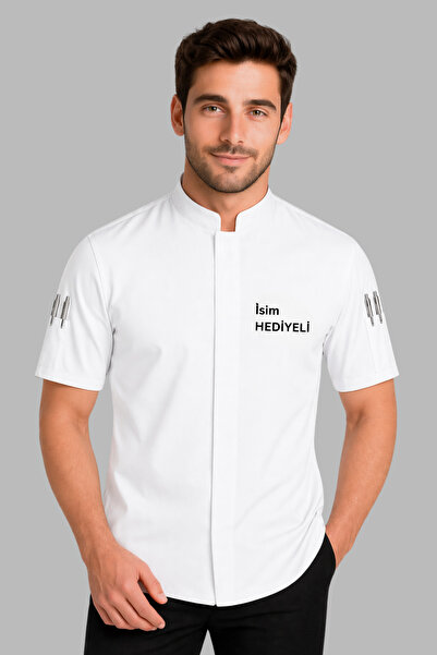 Üniformanya Μπουφάν σεφ με όνομα Δώρο Κοντό μανίκι Μπουφάν σεφ Μαγειρική Στολ...