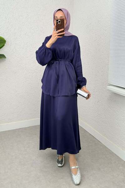 zenne Satin Skirt Suit 2283 - Dark Blue