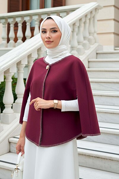 Salih Çelebi Tek Düğmeli Kaşe Panço 0018 - BORDO