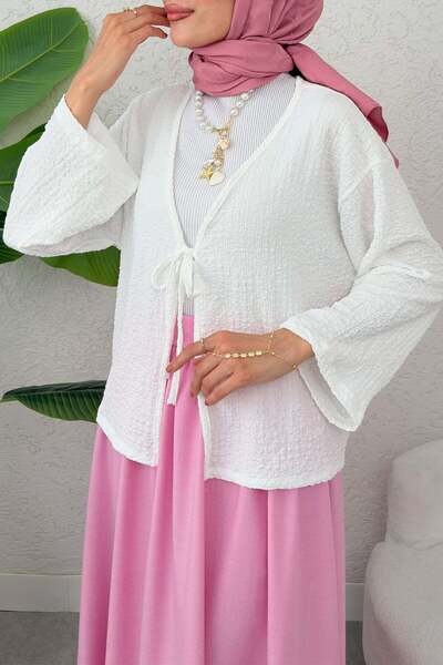 Salih Çelebi Bürümcük Kimono 2360 - BEYAZ