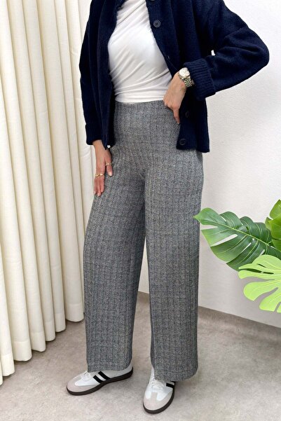 Salih Çelebi Παντελόνι με σχέδιο ψαροκόκαλο 0055 - ΣΚΟΥΡΟ ΜΠΛΕ