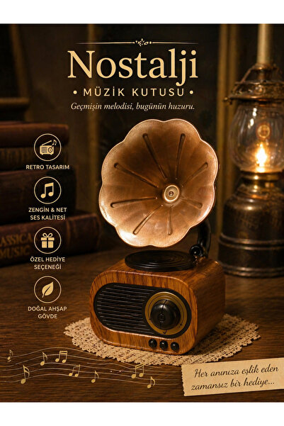 SUPER JVS Nostaljik Mini Gramafon Usb-Aux-Bluetooth-Yüksek Ses Kalitesi Şık Dekoratif Görünüm