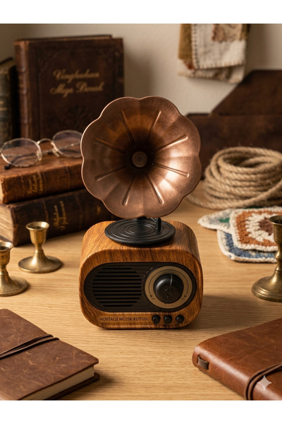 SUPER JVS Nostaljik Mini Gramafon Usb-Aux-Bluetooth-Yüksek Ses Kalitesi Şık Dekoratif Görünüm