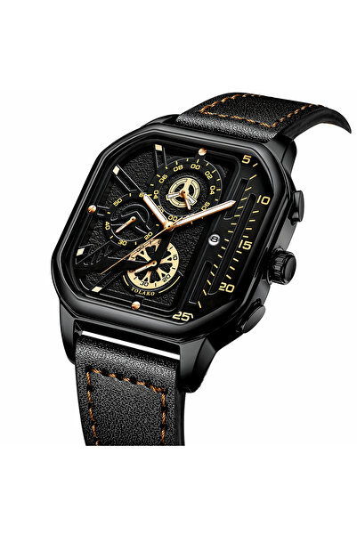 Geneva Ανδρικό ρολόι σκελετός – Τετράγωνη κάσα, Μαύρο δερμάτινο λουράκι, Μηχα...