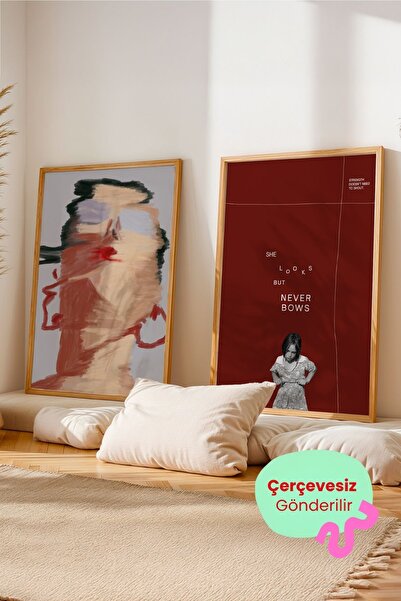 ArtDropsco 2’li Modern Sanat Tablo Poster Seti Kırmızı Konsept Duvar Tablosu ...