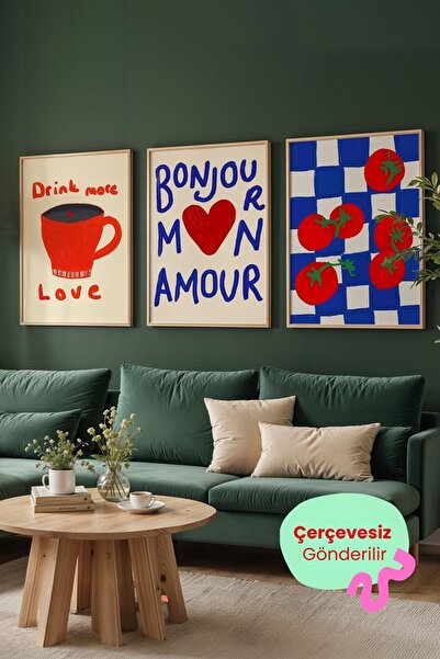 ArtDropsco 3'lü Mutfak Tablo Seti Kahve ve Meyve Poster Modern Duvar Dekoru Ç...