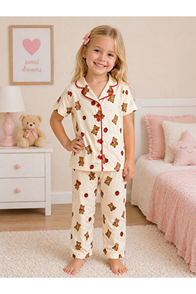 mışıl mışıl kids Κοριτσίστικο σετ πιτζάμες με αρκουδάκι, φράουλα, καλοκαιρινό...