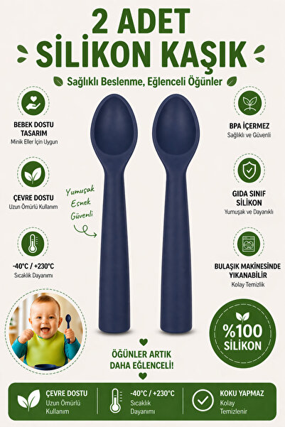 jojobebek Children Kids Silicone Feeding Spoon / Navy Blue Color