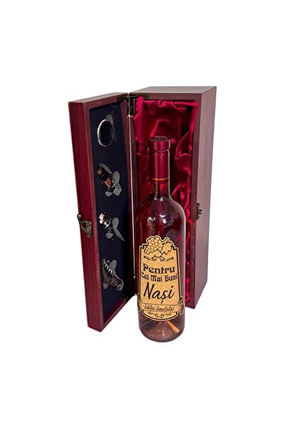 velve Set, caseta eleganta din lemn, cu maner, vin, mesajul "Pentru cei mai b...