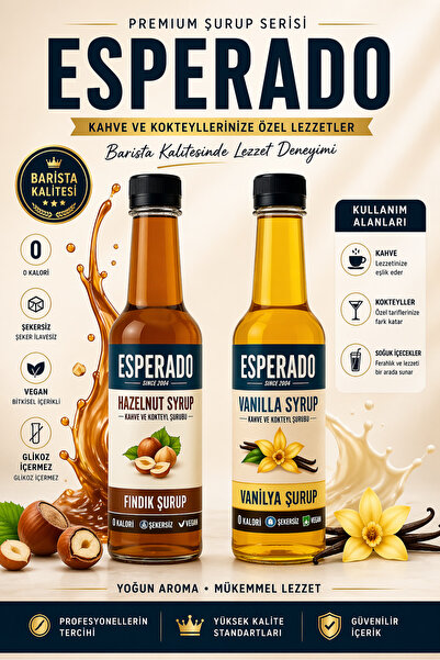 ESPERADO ŞEKERSİZ Vanilya * Fındık Aromalı Kahve & Kokteyl Şurubu 2 Li Set Şe...
