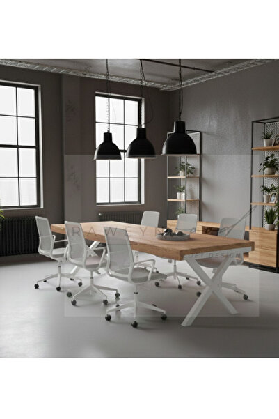 raweyn Dogal Ağaç Sirius Toplantı Masası Beyaz Ayak 100*240*76 Cm-Açık Ceviz
