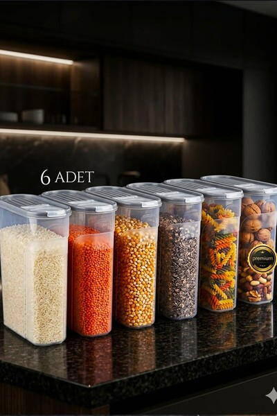 SWENCRAFT 6 ADET 6 Litre Erzak Bakliyat Saklama Kabı Kiler Box 6 'lı Set Lüks Şık Kutu Gri