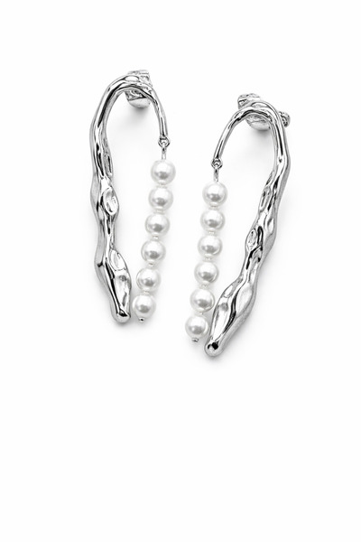 AUBRA Silver Steel Earrings with Pearl Detail