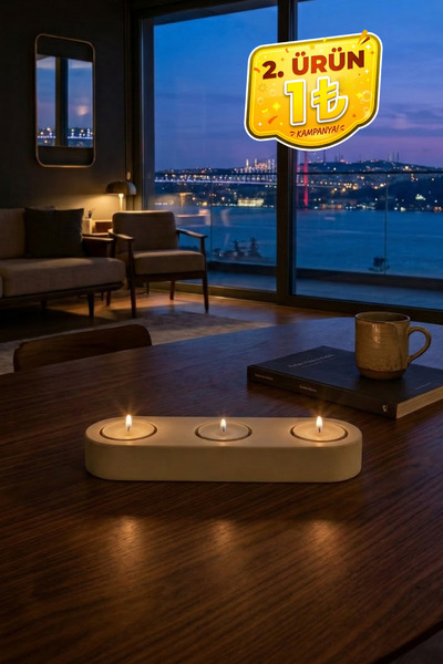Merely Sare Aura Priz Modern & Minimalist 3 Bölmeli Dekoratif Tealight Mumluk...