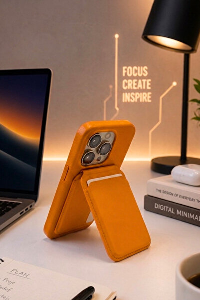 KZN TECH iPhone Uyumlu MagSafe Destekli Standlı Deri Görünümlü Kartlık Manyet...