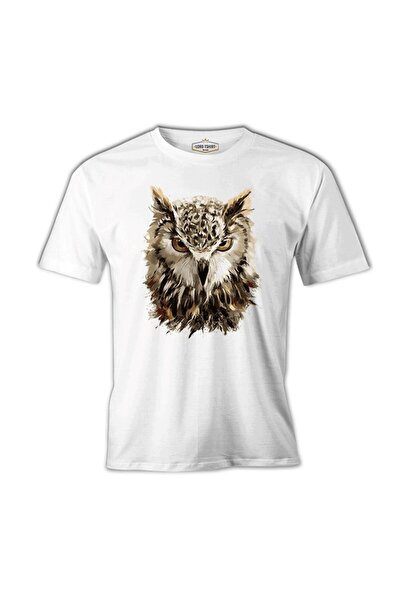 Lord T-Shirt الحيوان - تي شيرت رجالي أبيض البومة البرية