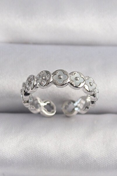 Generic Brand Brass Silver Color White Pearlescent Clover Model Women's Ring ...