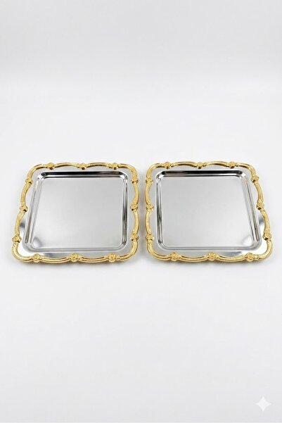 Simply Now 2'li Lüx Gold Döküm Gül Çerçeveli Gümüş Kare Nişan, Çeyiz, Kahve, ...