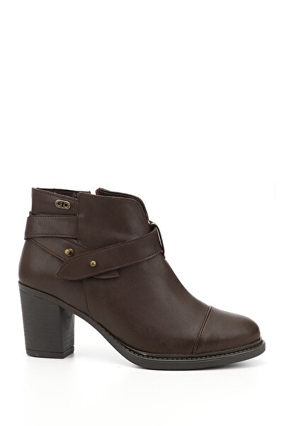 GÖNDERİ(R) Γυναικείες μπότες με χοντρό τακούνι σε καφέ αντίκες με φερμουάρ