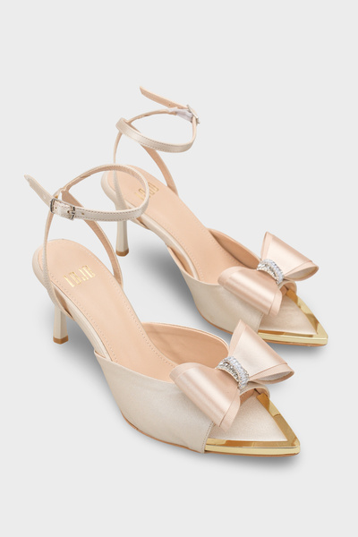 LOJO Γυναικεία παπούτσια με μυτερή μύτη και χρυσή λεπτομέρεια φιόγκου, καθημε...