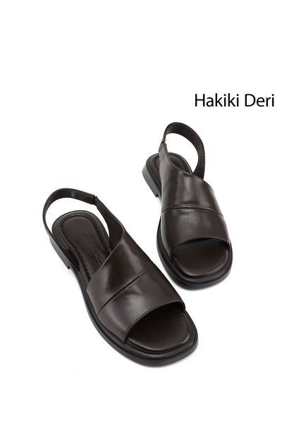 GÖNDERİ(R) Γυναικεία πέδιλα καφέ από γνήσιο δέρμα