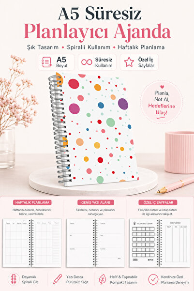 cabuk baskı Α5 Αδιάκοπο ημερολόγιο με σπιράλ εβδομαδιαίας ατζέντας, έγχρωμο κ...