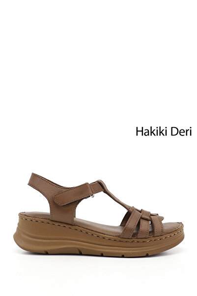 GÖNDERİ(R) Γυναικεία σανδάλια από γνήσιο δέρμα με λουράκια Velcro και τακούνι...