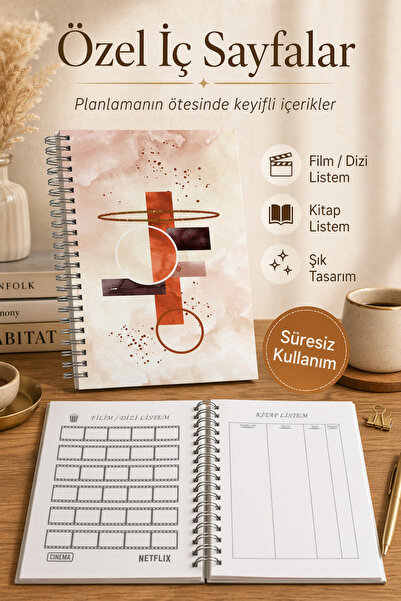 cabuk baskı Tarihsiz Ajanda, A5 Krem Desenli Planlayıcı Ajanda, Sticker hediyeli