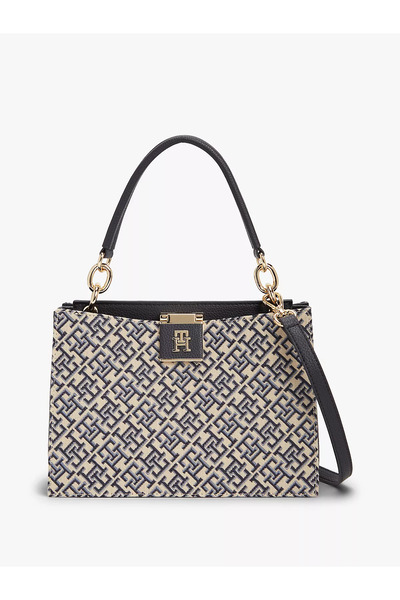Tommy Hilfiger Women's Th Monogram Logo Patterned Navy Blue Shoulder Bag with...