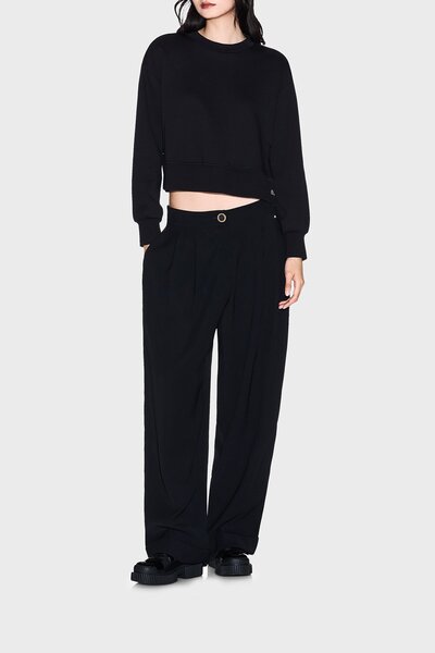 Armani Exchange Kadın Regular Fit Normal Bel Pileli Geniş Paça Siyah Pantolon