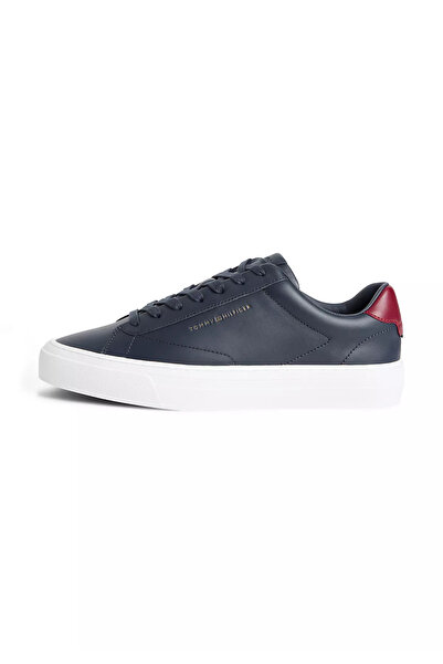 Tommy Hilfiger Erkek Düşük Bilekli Logo Detaylı Deri Lacivert Sneaker
