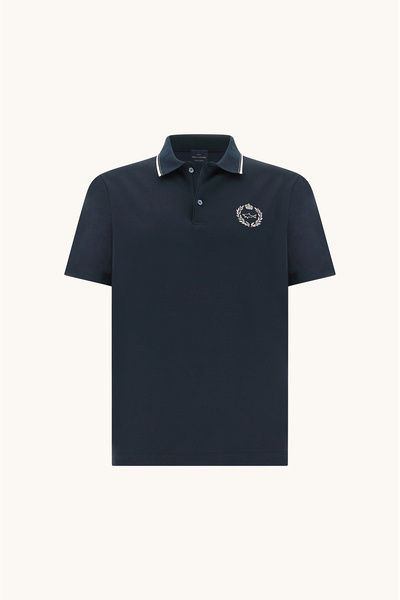 PAUL&SHARK Erkek Regular Fit Logo İşlemeli Pamuklu Kısa Kollu Lacivert Polo Y...