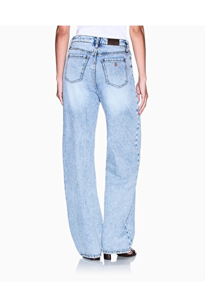 Armani Exchange Kadın Denim Yüksek Bel Düğmeli Geniş Paçalı Lacivert Jeans