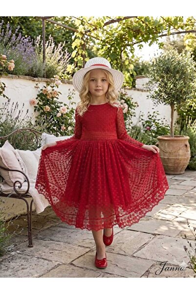 RUMİ KİDS Hat Guipure Lace Princess Girl's Dress Lace Pcs