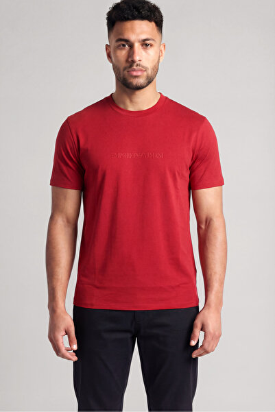 Emporio Armani Men's Regular Fit Logo Detailed Cotton Short Sleeve Red1 T-Shirt