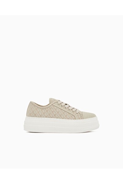 Armani Exchange Women's Thick Sole Lace-Up Ax Pattern Beige Sneaker
