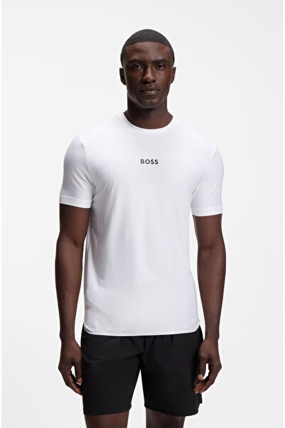 BOSS Erkek Pamuklu Bisiklet Yaka Kısa Kollu Beyaz T-Shirt