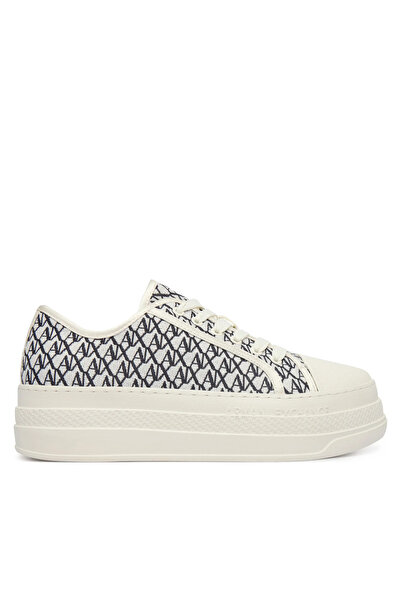 Armani Exchange Women's Thick Sole Lace-Up Ax Pattern White Sneaker