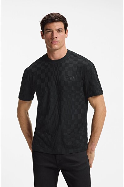 BOSS Erkek Yuvarlak Yaka Kısa Kol Tamamı Basklı Regular Fit Siyah T-Shirt