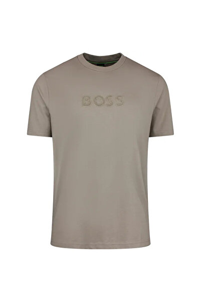 BOSS Erkek Pamuklu Bisiklet Yaka Kısa Kollu Haki T-Shirt