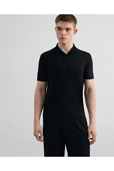 Emporio Armani Erkek Slim Fit Kartal Logo İşlemeli Kısa Kollu Siyah Polo Yaka...