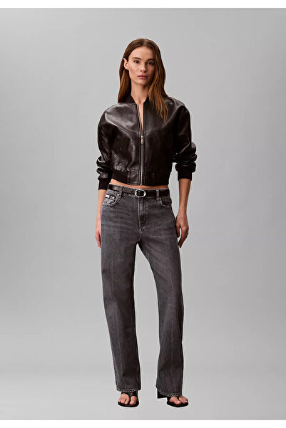Calvin Klein Kadın Straight Fit Pamuklu Geniş Paçalı Pamuklu Denim Gri Jeans