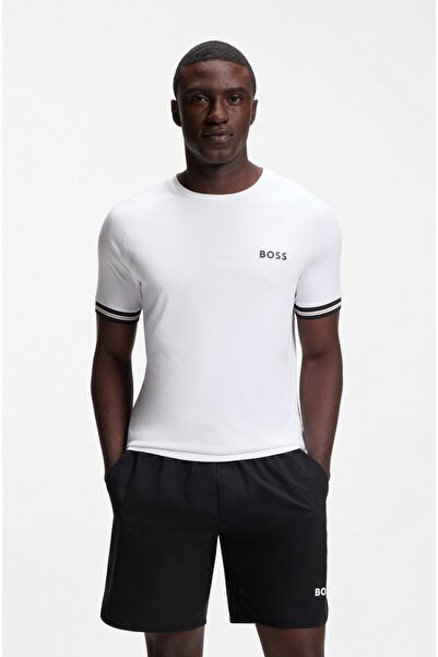 BOSS Erkek Kısa Kol Bisiklet Yaka Kısa Boy Pamuklu Beyaz T-Shirt