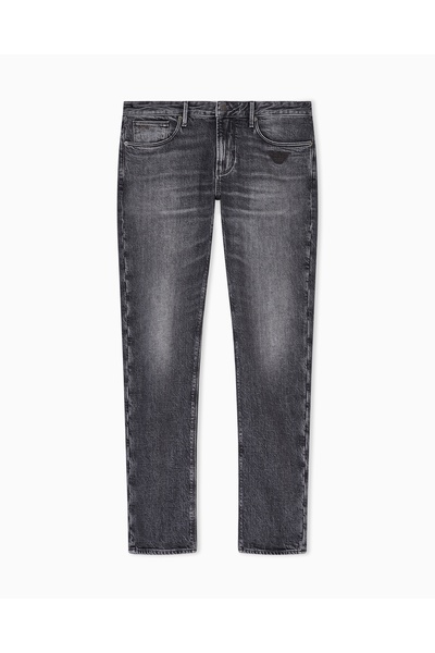 Emporio Armani Erkek Normal Kalıp Eskitme Desenli Kartal Logo İşlemeli Gri Jeans