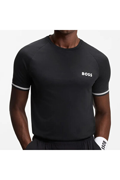 BOSS Erkek Kısa Kol Bisiklet Yaka Kısa Boy Pamuklu Siyah T-Shirt