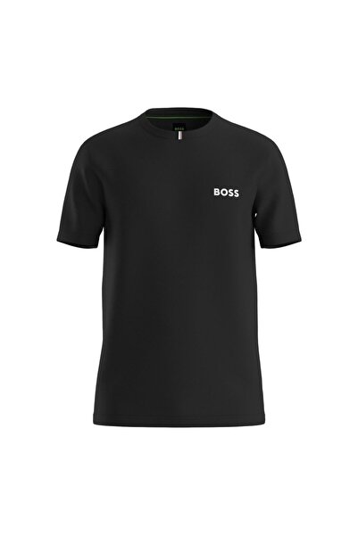 BOSS Erkek Dokuma Bisiklet Yaka Kısa Kollu Günlük Siyah T-Shirt