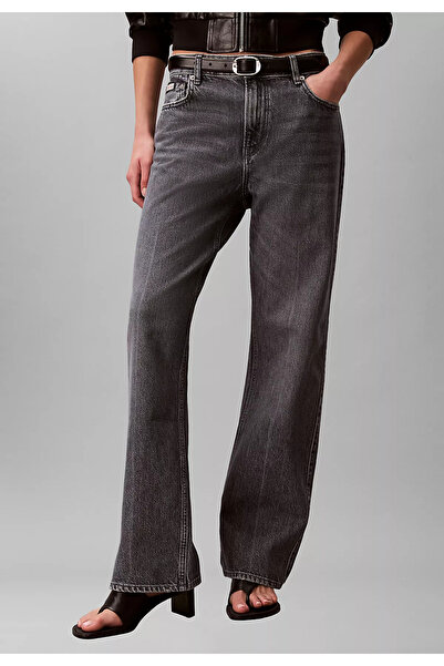Calvin Klein Kadın Straight Fit Pamuklu Geniş Paçalı Pamuklu Denim Gri Jeans
