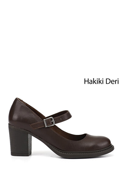 GÖNDERİ(R) Γυναικεία παπούτσια καφέ αντίκες με χοντρό τακούνι Mary Jane από γ...
