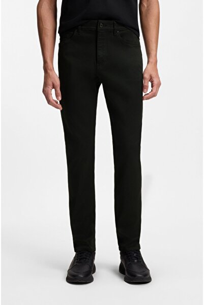 BOSS Men's Denim Fabric Regular Waist Straight Model Black Trousers